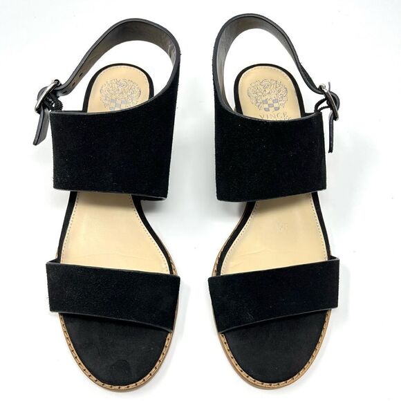 Vince Camuto Richelle Black Cow Split Suede Demi Wedge Sandal Size 10 - Picture 2 of 11